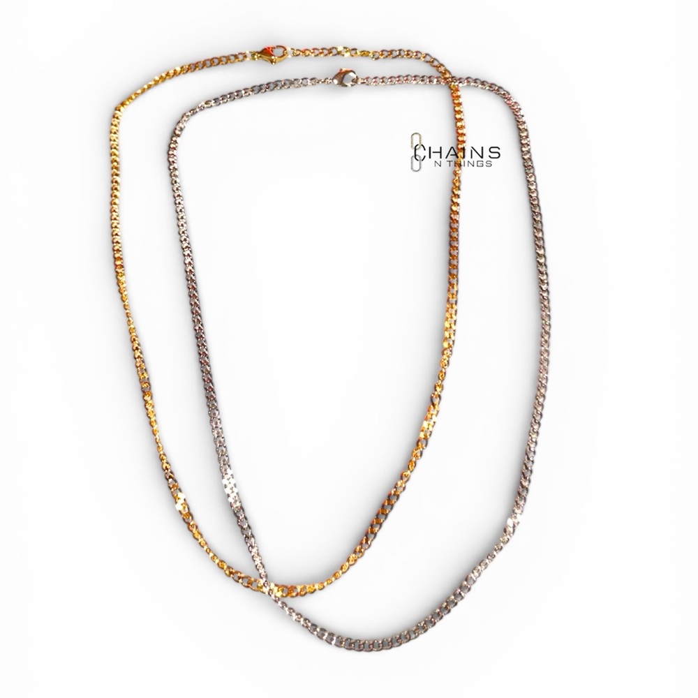 2 Pieces Cuban Chain Necklaces, 17" Gold and silver plated over stainless steel
